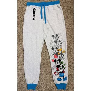 Disney Mickey Mouse Sweatpants Pajamas Gray Teal Blue Trim XL